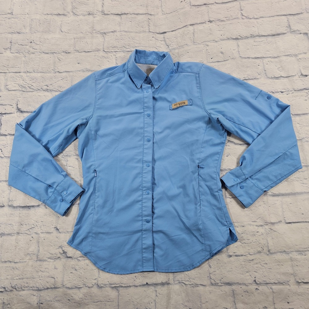 Columbia PFG Shirt Womens S Blue Long Sleeve Snap Front Vented Fishing Hiking